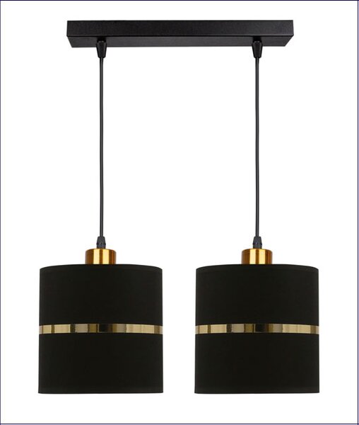 Lampa podwójna wisząca abażurowa czarny do salonu + złoto B8-E06