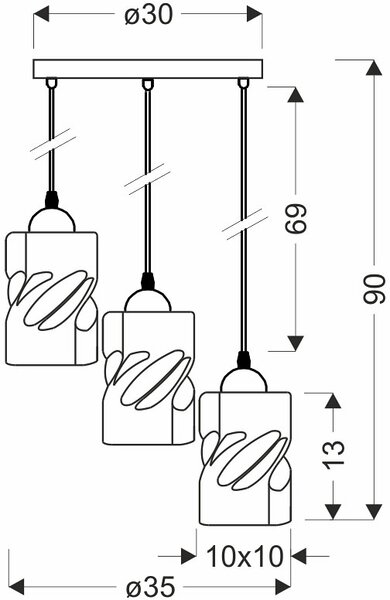 Czarna lampa wisząca do salonu z 3 kloszami ze szkła dymionego - Z026 D8-B03