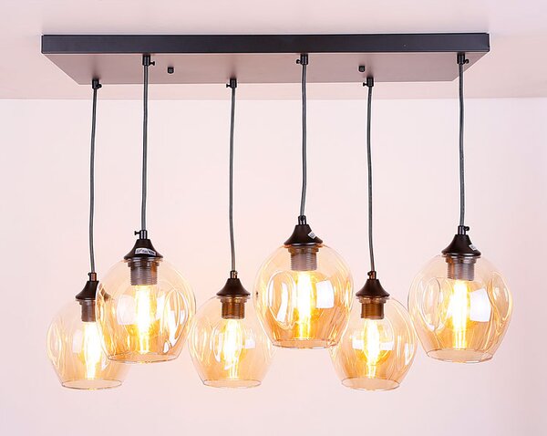 Czarna lampa wisząca z 6 szklanymi kloszami - 5X Z033 W7-K48