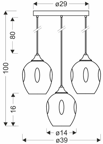 Czarna potrójna lampa na talerzu nad wyspę - 4X Z034 K5-H04