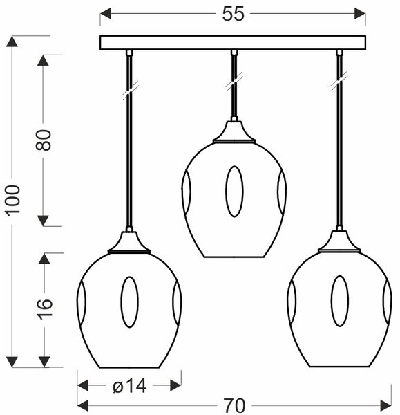 Czarna potrójna lampa wisząca na listwie - 5X Z032 W8-K09