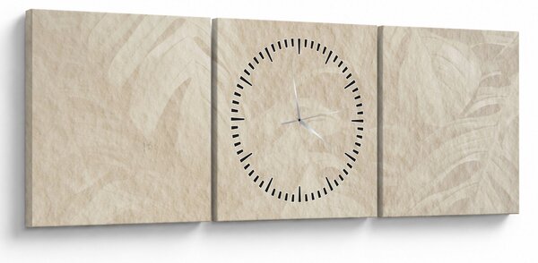 Obraz - Liście w teksturze (z zegarem) (90x30 cm)
