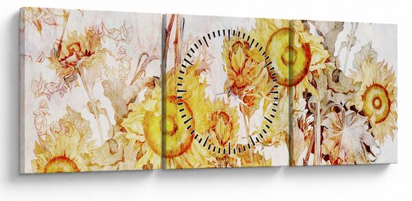 Obraz - Słoneczniki, malarstwo (z zegarem) (90x30 cm)