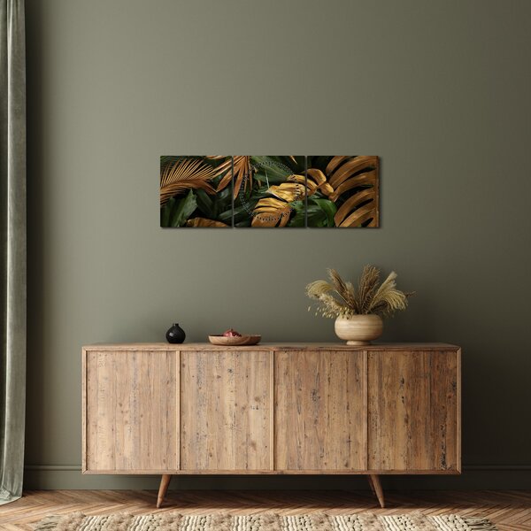Obraz - Złote liście (z zegarem) (90x30 cm)