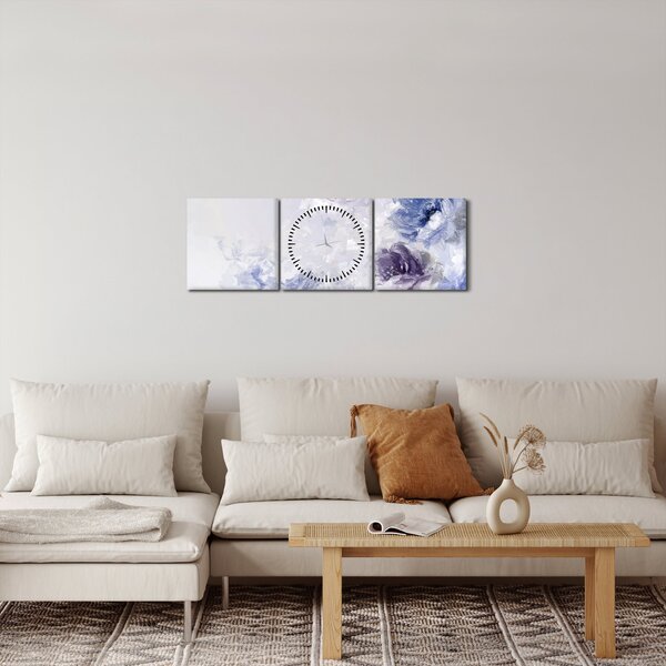 Obraz - Kwiaty, teksturowane malarstwo (z zegarem) (90x30 cm)