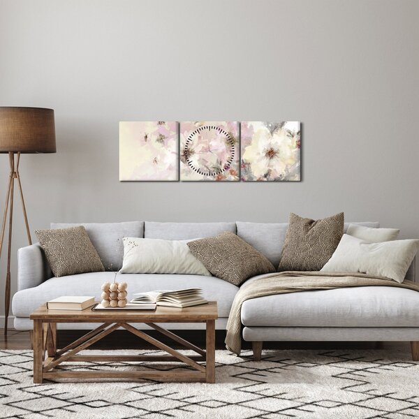 Obraz - Kwiaty malarstwo (z zegarem) (90x30 cm)