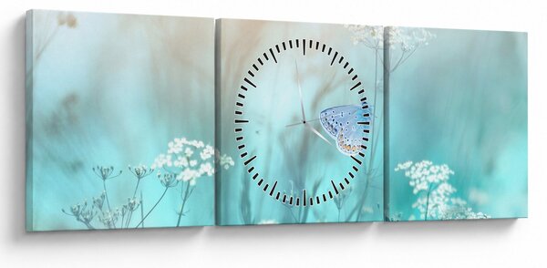 Obraz - Motyl w niebieskim (z zegarem) (90x30 cm)