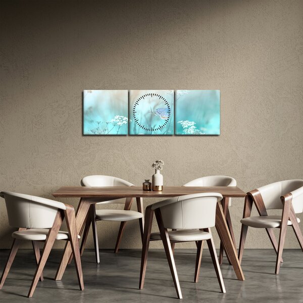 Obraz - Motyl w niebieskim (z zegarem) (90x30 cm)