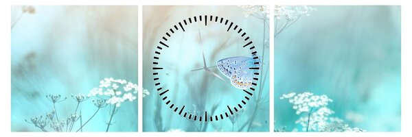 Obraz - Motyl w niebieskim (z zegarem) (90x30 cm)