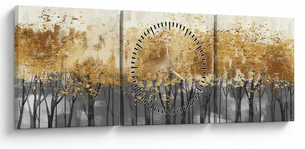 Obraz - Złote drzewa (z zegarem) (90x30 cm)