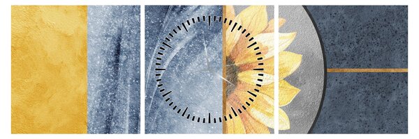 Obraz - Kształty i kwiat (z zegarem) (90x30 cm)