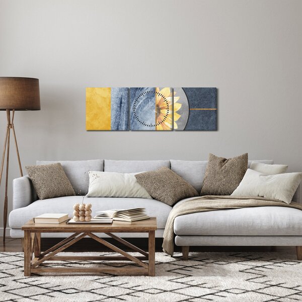 Obraz - Kształty i kwiat (z zegarem) (90x30 cm)