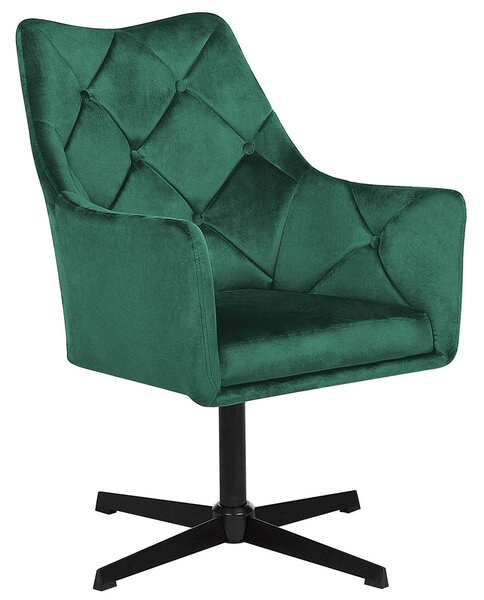 Fotel zielony welurowy metalowa noga obtrotowy pikowany Vaksala Beliani