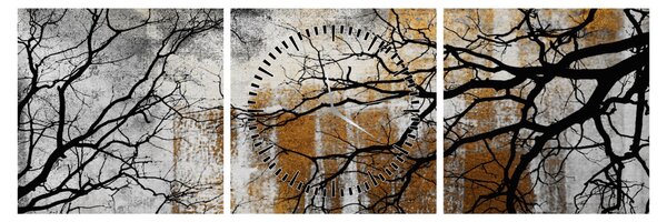 Obraz - Sylwetki drzew (z zegarem) (90x30 cm)