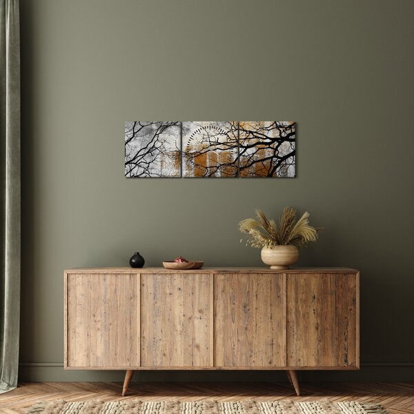 Obraz - Sylwetki drzew (z zegarem) (90x30 cm)