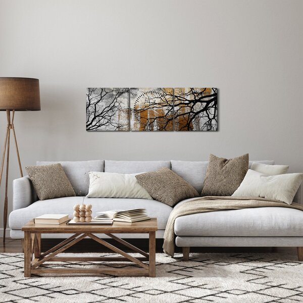 Obraz - Sylwetki drzew (z zegarem) (90x30 cm)