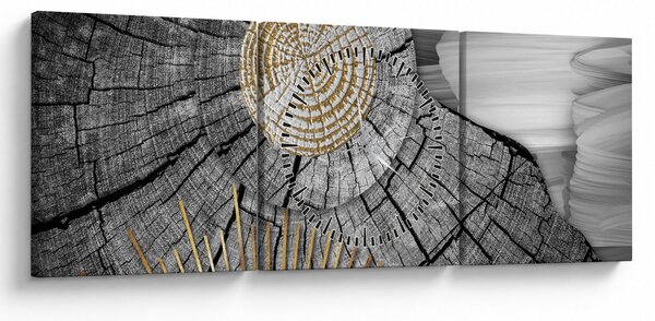 Obraz - Pień drzewa w kolażu (z zegarem) (90x30 cm)