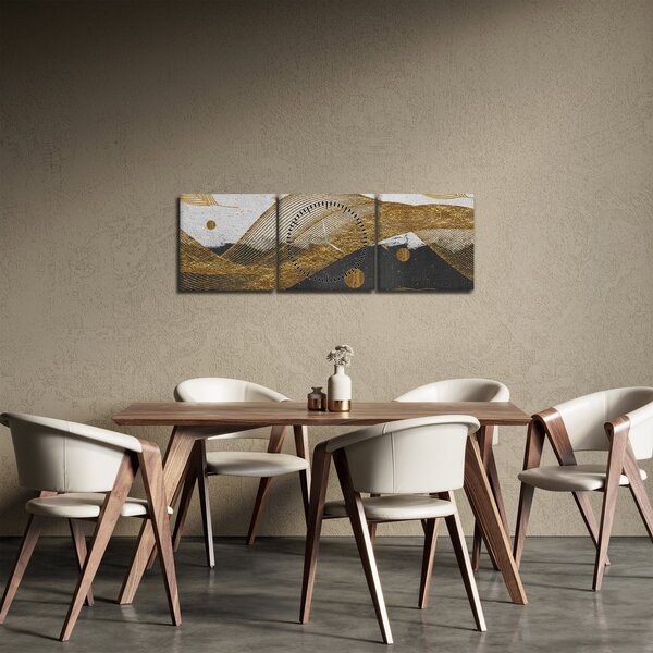 Obraz - Złote piórka (z zegarem) (90x30 cm)