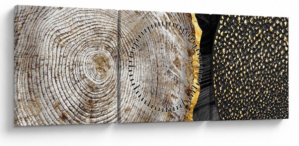 Obraz - Pień drzewa w kolażu 2 (z zegarem) (90x30 cm)