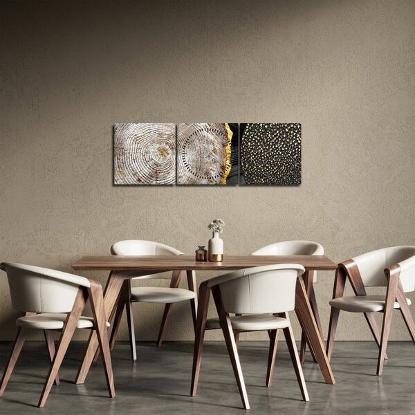 Obraz - Pień drzewa w kolażu 2 (z zegarem) (90x30 cm)