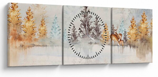 Obraz - Akwarelowy las (z zegarem) (90x30 cm)