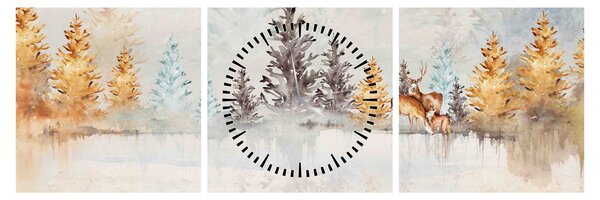 Obraz - Akwarelowy las (z zegarem) (90x30 cm)