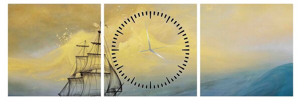 Obraz - Obraz statku ma morzu (z zegarem) (90x30 cm)