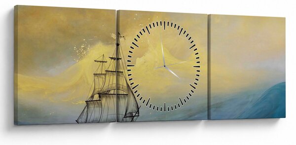 Obraz - Obraz statku ma morzu (z zegarem) (90x30 cm)