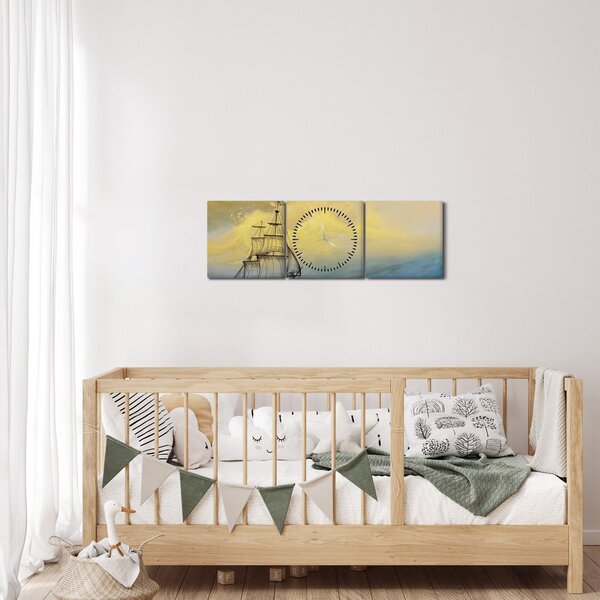 Obraz - Obraz statku ma morzu (z zegarem) (90x30 cm)