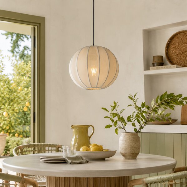 Lampa wisząca w stylu japandi, jedwab biały, 30 cm - Plu