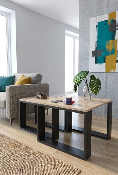 Komplet Dwóch Stolików Kawowych Dąb Sonoma + Czarny E4-T29