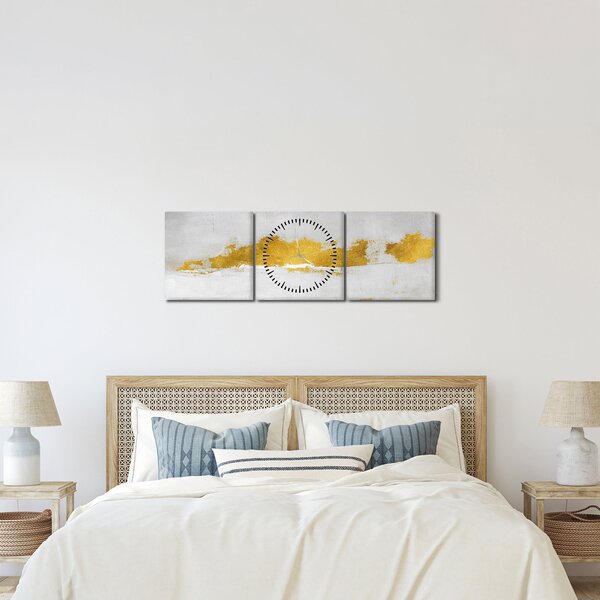 Obraz - Złote i szare pociągnięcia (z zegarem) (90x30 cm)