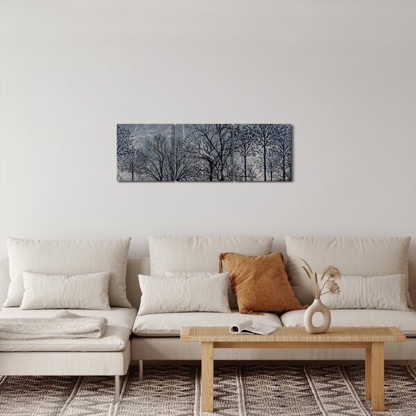 Obraz - Sylwetki drzew z liśćmi (z zegarem) (90x30 cm)