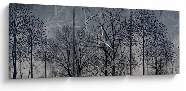 Obraz - Sylwetki drzew z liśćmi (z zegarem) (90x30 cm)