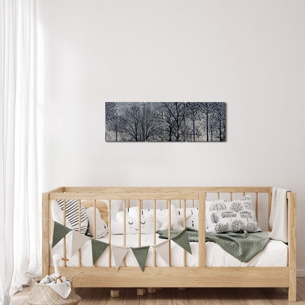 Obraz - Sylwetki drzew z liśćmi (z zegarem) (90x30 cm)