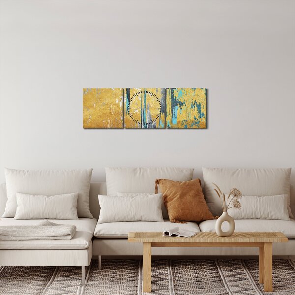 Obraz - Złoty wzór (z zegarem) (90x30 cm)