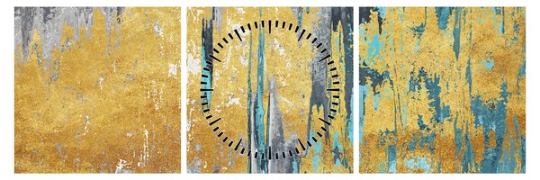 Obraz - Złoty wzór (z zegarem) (90x30 cm)