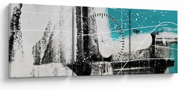 Obraz - Turkusowa abstrakcja (z zegarem) (90x30 cm)