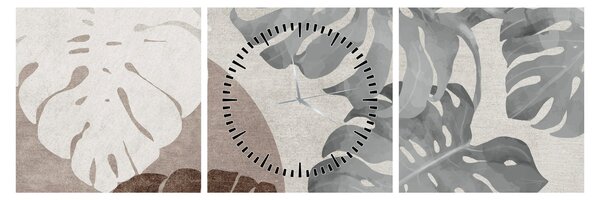 Obraz - Wzór z liśćmi (z zegarem) (90x30 cm)