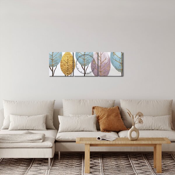 Obraz - Designowe drzewa (z zegarem) (90x30 cm)