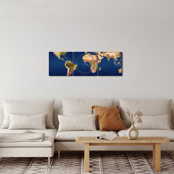 Obraz - Mapa Świata (z zegarem) (90x30 cm)