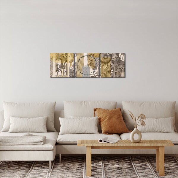 Obraz - Kolaż ze słonecznikami (z zegarem) (90x30 cm)