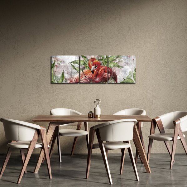 Obraz - Flamingi (z zegarem) (90x30 cm)