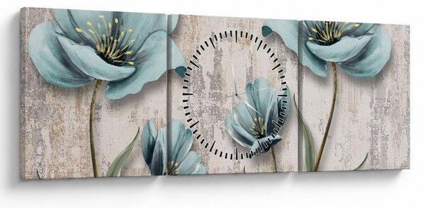 Obraz - Kwiaty na teksturze (z zegarem) (90x30 cm)