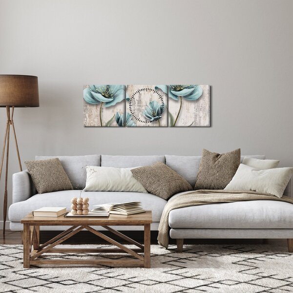 Obraz - Kwiaty na teksturze (z zegarem) (90x30 cm)