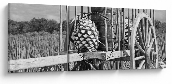 Obraz - Przyczepka, czarno - biały (z zegarem) (90x30 cm)
