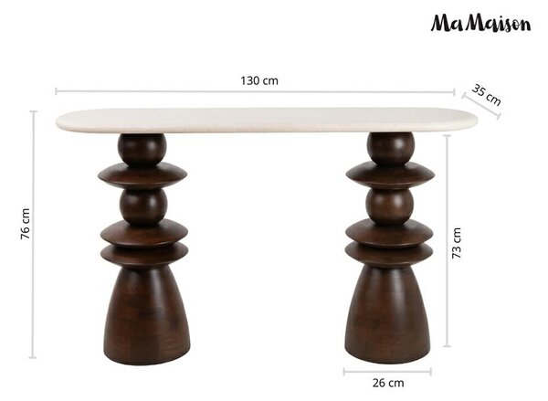 MaMaison konsola RONDA 130 brązowe drewno mango beżowy marmur