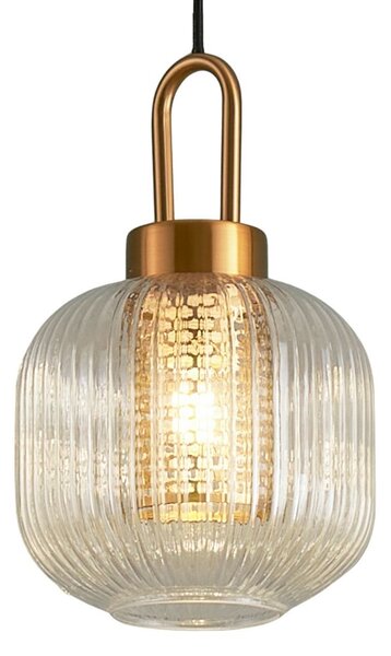 Brezar - lampa wisząca 20 cm kulisty szkło ryflowane elegancki złoty