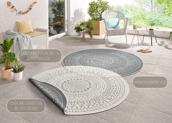 Szaro-kremowy dywan dwustronny odpowiedni na zewnątrz NORTHRUGS Porto, ⌀ 140 cm