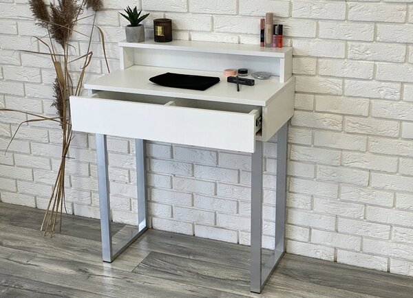 Toaletka / konsola "LENA PLUS" biały mat 75cm, srebrne U